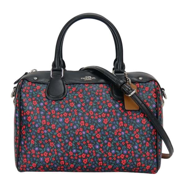 Coach Mini Boston Handbag F59445 Leather Black Multicolor 2-Way Flower Should...